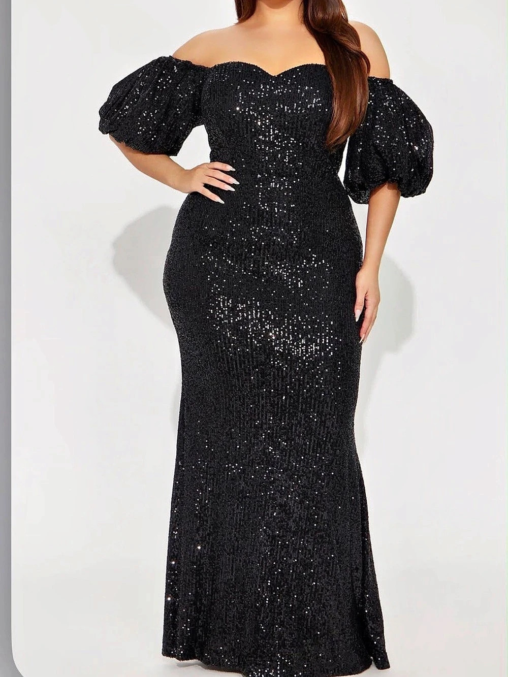 Black Sequin Off-Shoulder Maxi Dress Like New